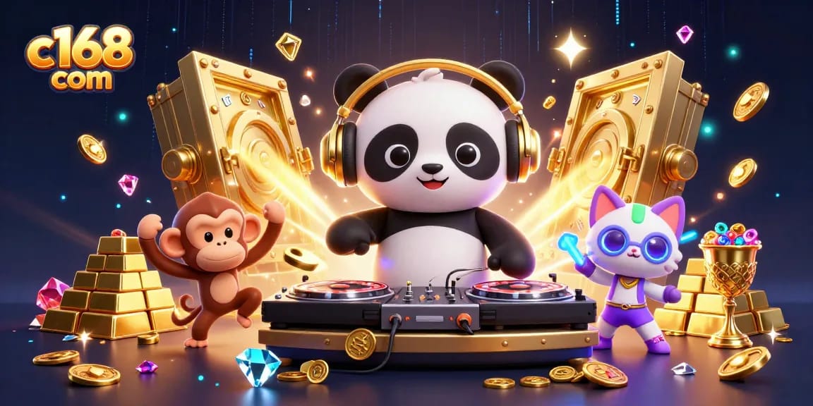 Win big with c168 com at this vibrant online casino scene featuring exciting game elements.