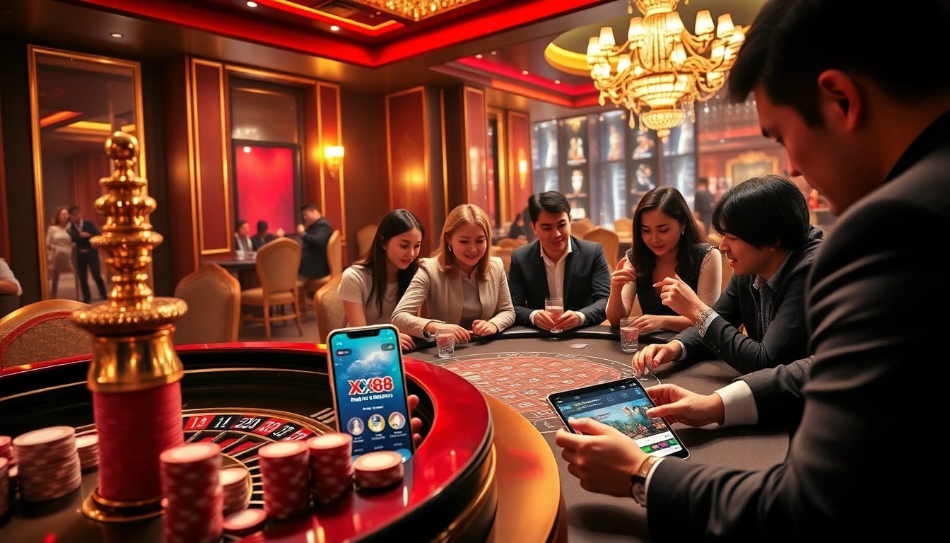 Experience the excitement at https://xx88.forex/ with vibrant casino games and engaging players around a roulette wheel.