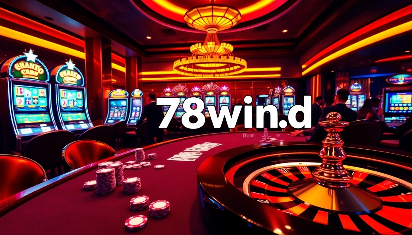 Experience the thrill of winning at 78win.id with vibrant casino visuals featuring poker chips and roulette wheels.