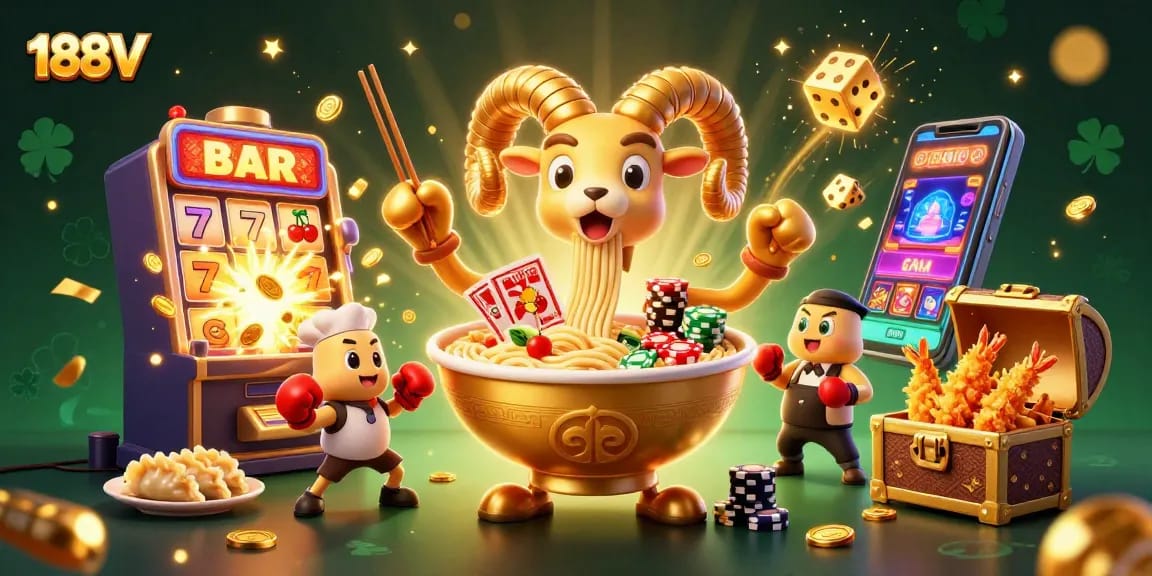 Experience thrilling wins with 188V, featuring vibrant casino characters and jackpot excitement.