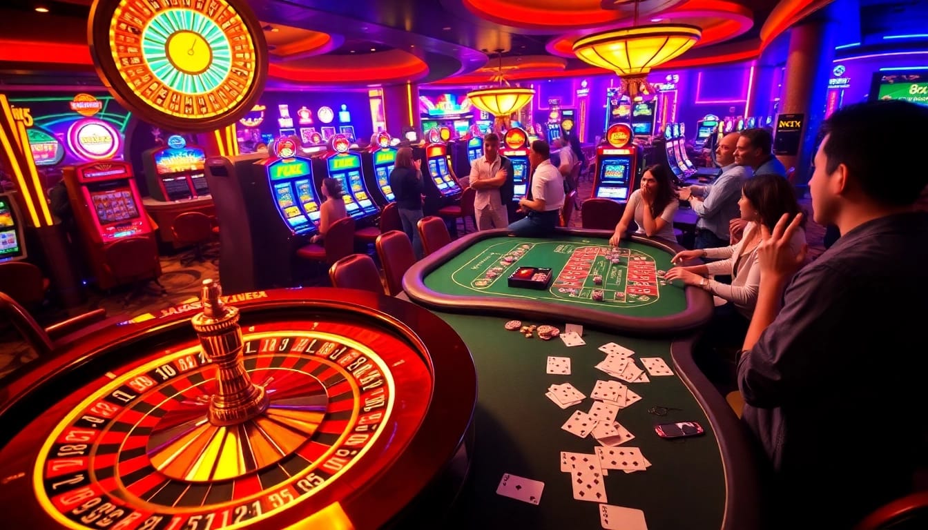 Experience the thrill of 8XX casino games at vibrant tables filled with poker chips and betting slips.
