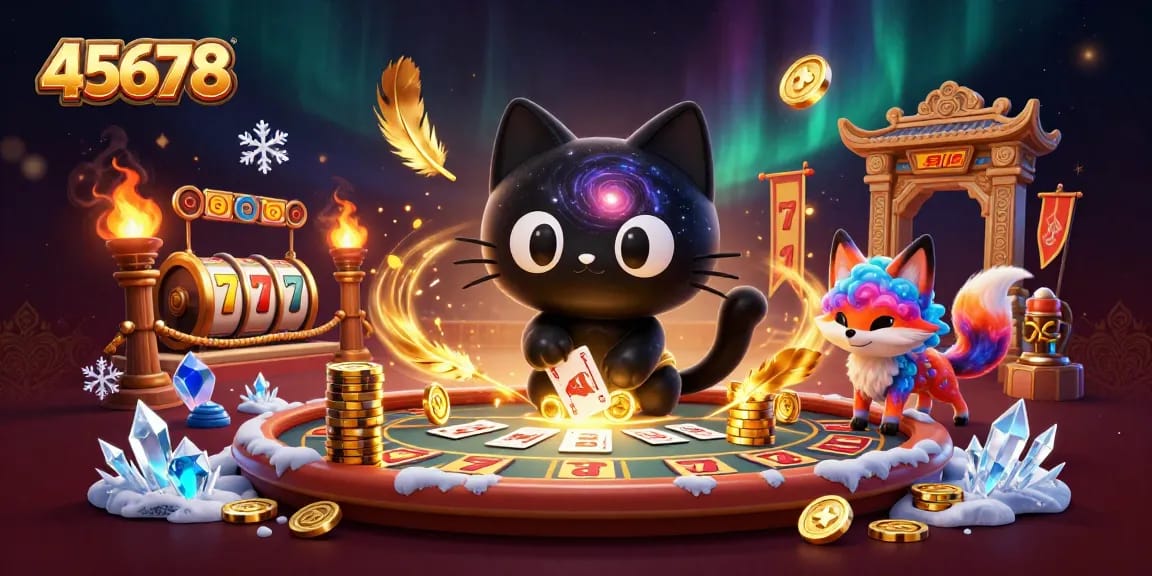 Win big at 45678 online casino with enchanting characters at a cosmic gaming table.