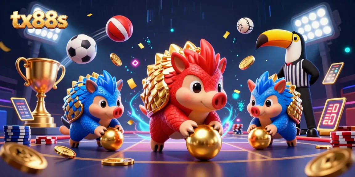 Experience the excitement of tx88s with cartoon pangolins competing in a vibrant casino setting.