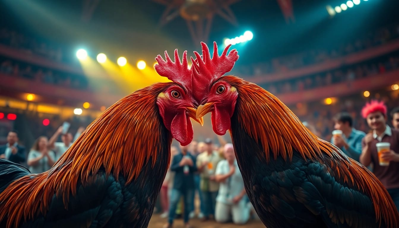 Experience the excitement of dagatructiep 1 with a vibrant live cockfighting scene filled with energy and anticipation.