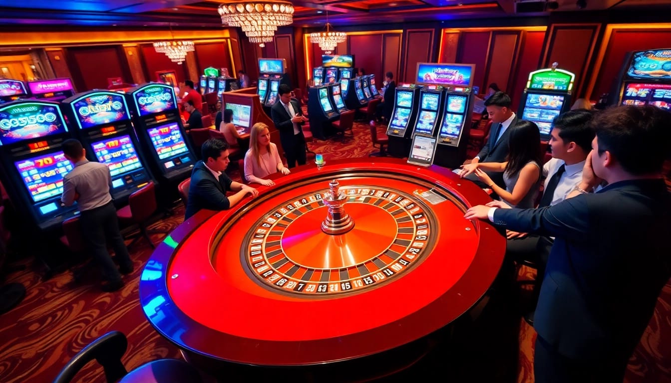 Players enjoying their experience at GG88 Casino with roulette, colorful chips, and engaging ambiance.