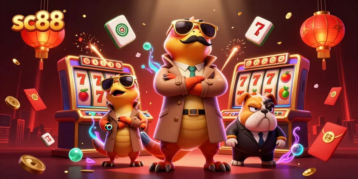 Winning strategies in diverse casino games at SC88 with playful raptors and vibrant elements.
