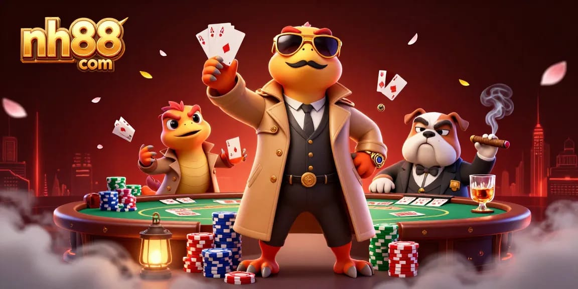 Experience excitement at nh88 com, where three raptors sneak into a VIP lounge amidst poker elements and luxurious decor.