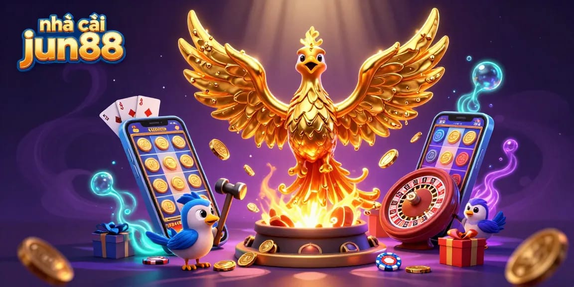 Experience thrilling wins at nhà cái jun88 with golden phoenix emerging from a sensational casino scene.