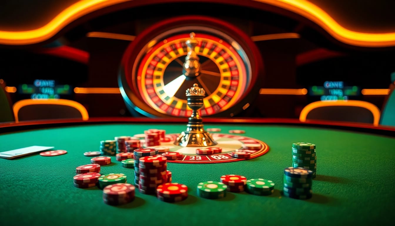 Experience the thrill of go 88 with vibrant casino tables filled with chips, cards, and lively gaming action.