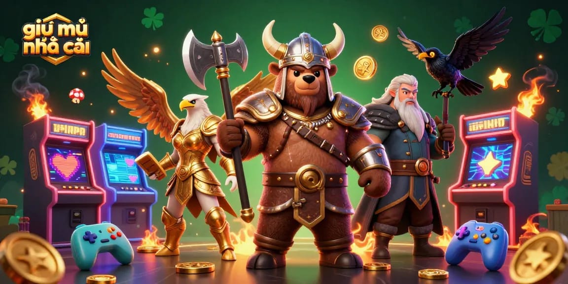 Experience thrilling gameplay at giải mã nhà cái with unique characters amidst vibrant arcade machines