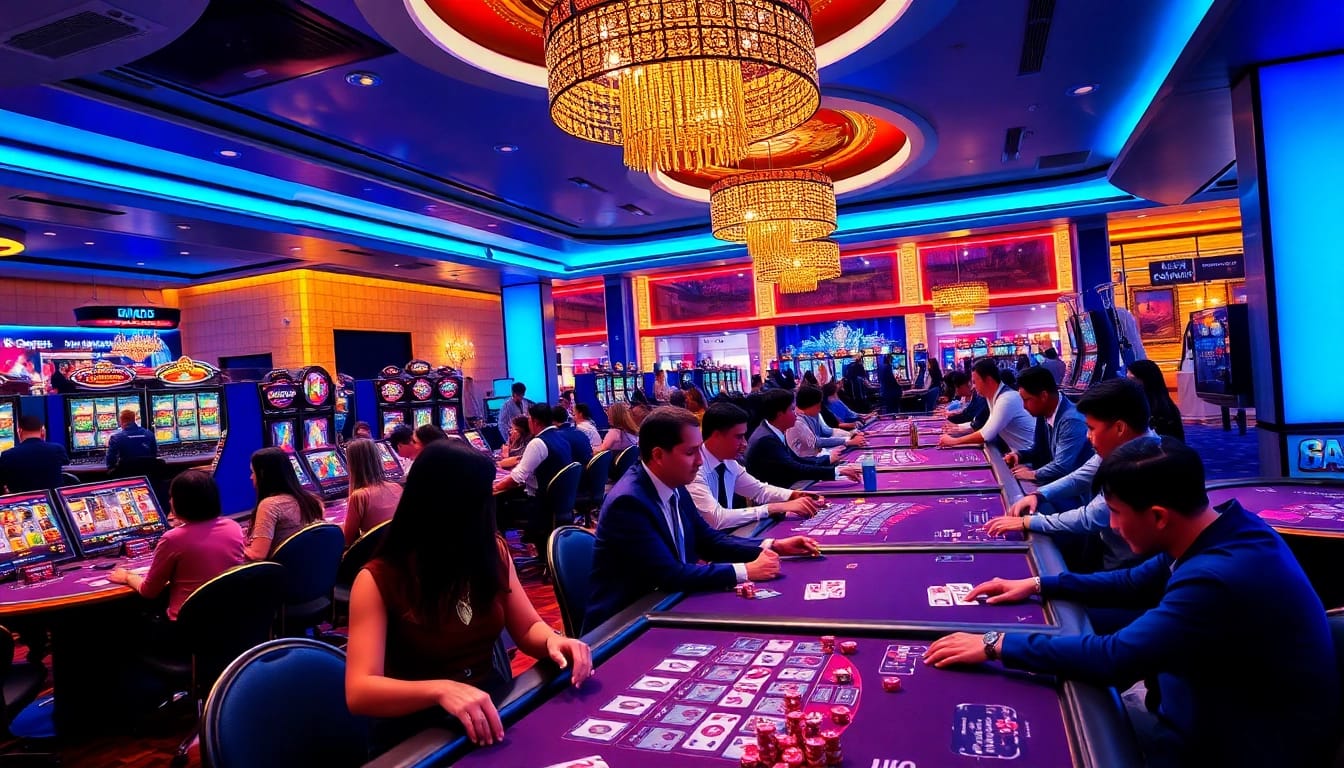 MMOO online casino scene showcasing vibrant gaming atmosphere and diverse players.