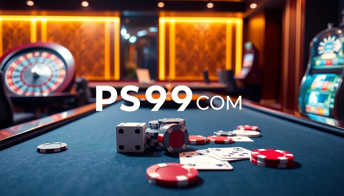 Play your cards right at PS99COM in an exciting casino atmosphere filled with vibrant roulette wheels and poker tables.
