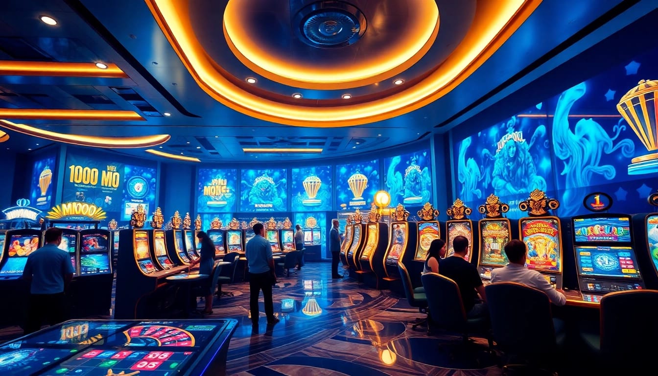 Engaging MMOO online gaming platform with players enjoying diverse games in a luxurious setting.