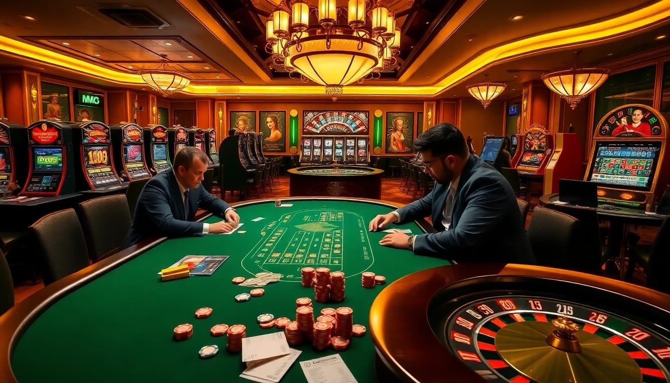 Experience the thrill of winning at mm88 com with a vibrant casino scene showcasing poker and slot games.