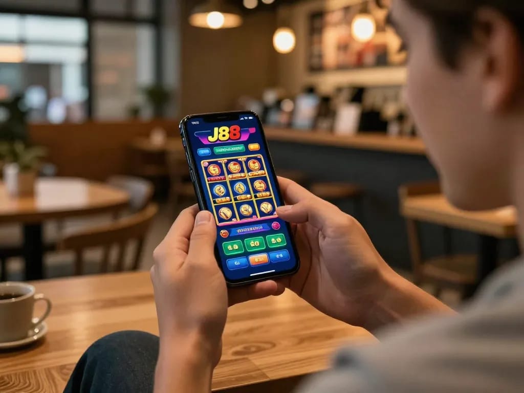 Person engaging with the J88 app for mobile betting, enjoying an immersive gaming experience
