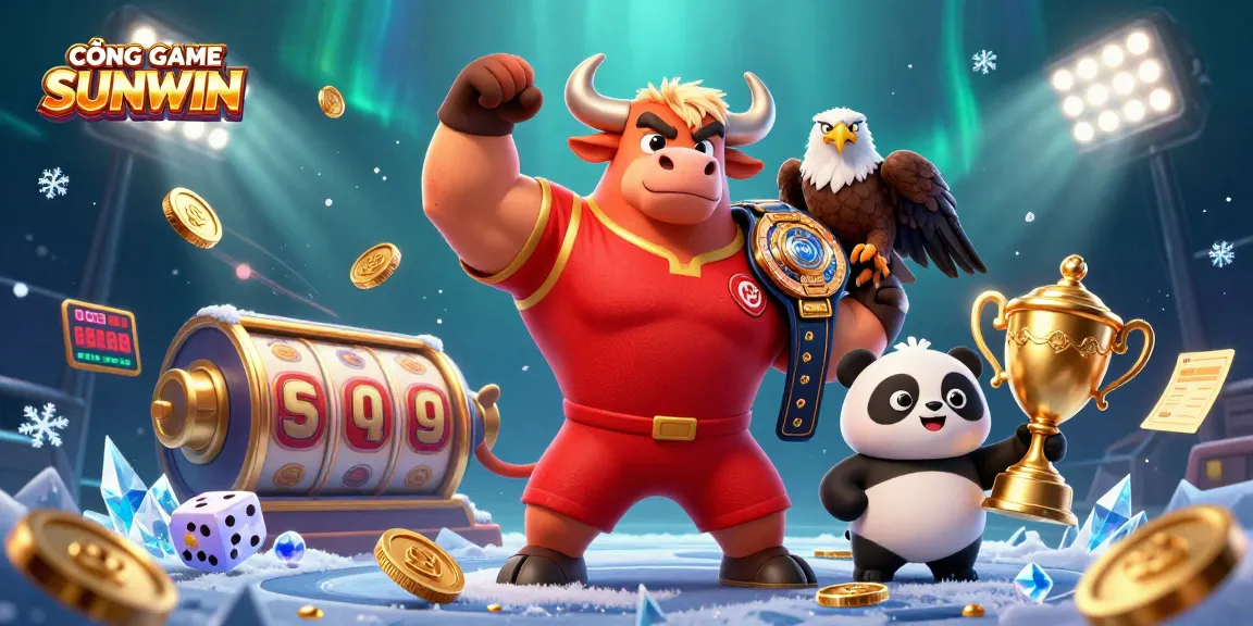 CỔNG GAME SUNWIN brings interactive excitement through an engaging online casino scene filled with trophies, characters, and dynamic gaming elements.