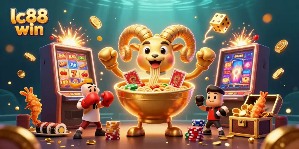 Experience lc88 win with vibrant casino characters and dynamic game elements in a rich, colorful scene.