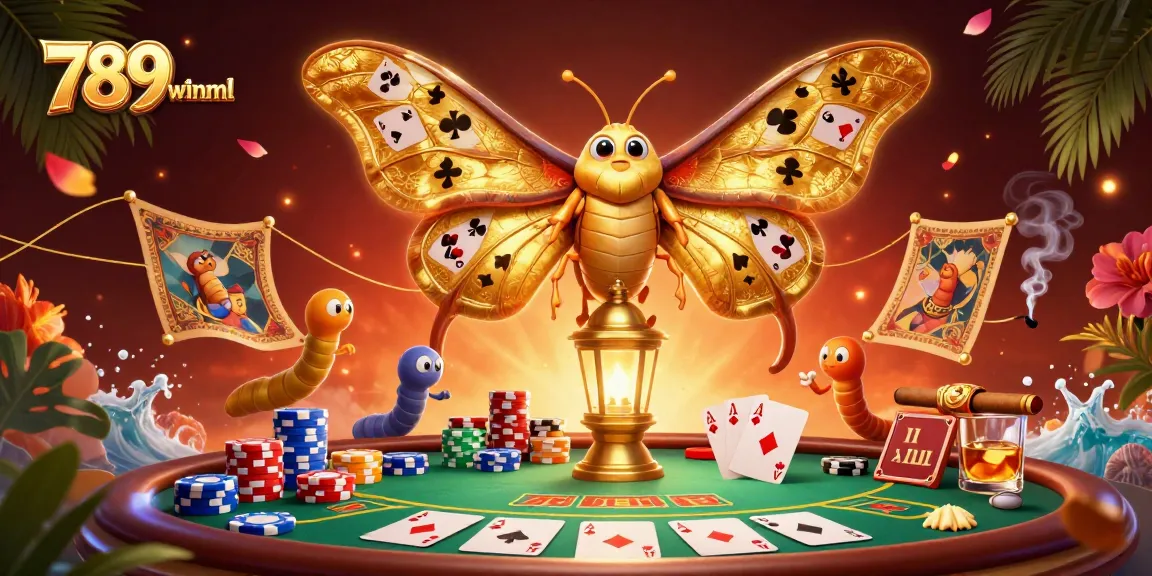 Immerse in the vibrant 789winml casino scene, showcasing poker elements and luxurious golden details.