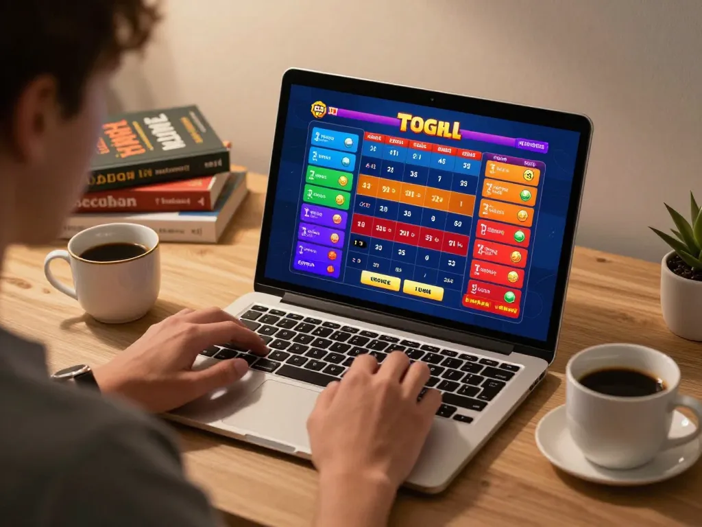 Winwin player engaging in online togel gaming with laptop and betting options displayed