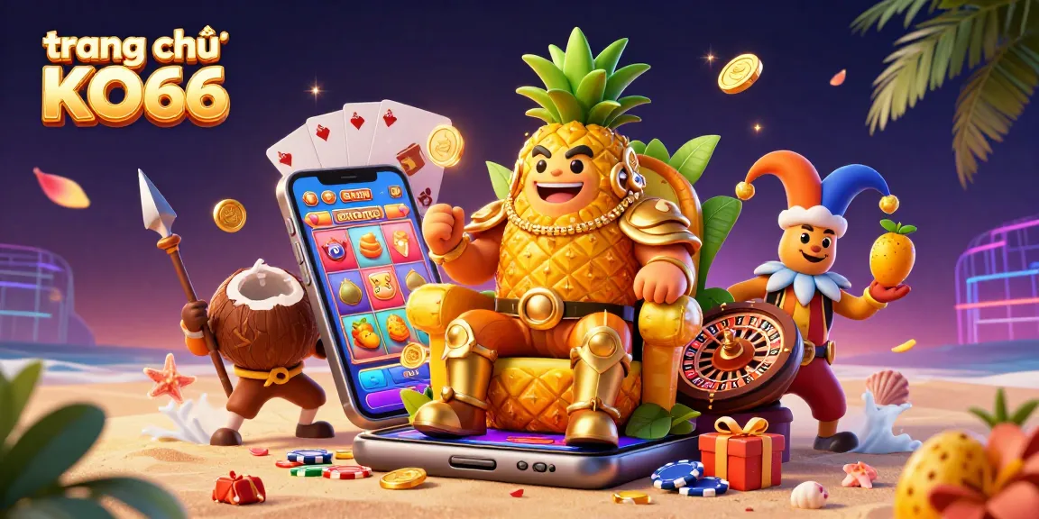 Engage with the stunning gaming world at trang chủ KO66 featuring a king and festive characters in a vibrant casino.