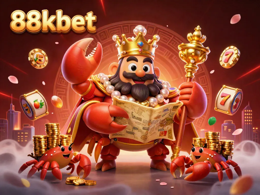 Experience the thrill of winning with 88kbet's vibrant casino scene featuring golden crab emperor and floating slots.