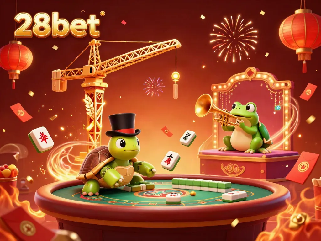 Engage with the dynamic 28bet casino scene, featuring unique characters celebrating amidst a vibrant gambling atmosphere.
