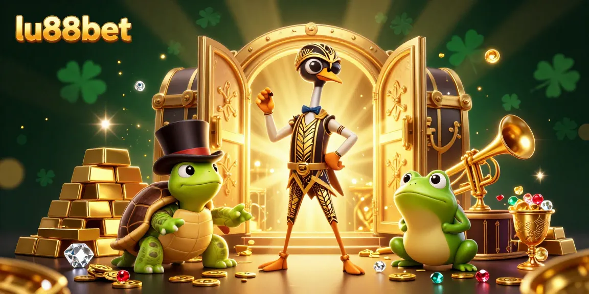 Engage with the thrilling world of lu88bet as cartoon characters enjoy a lively casino scene filled with riches.