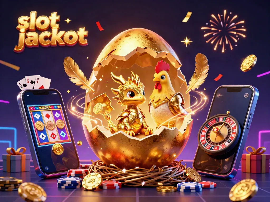 Spin the slot jackpot with a captivating scene of golden characters and casino elements bursting with excitement.