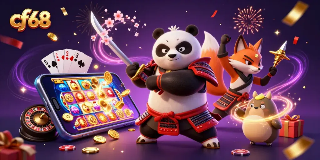 cf68 exciting casino scene illustration featuring dynamic characters and games for gamblers