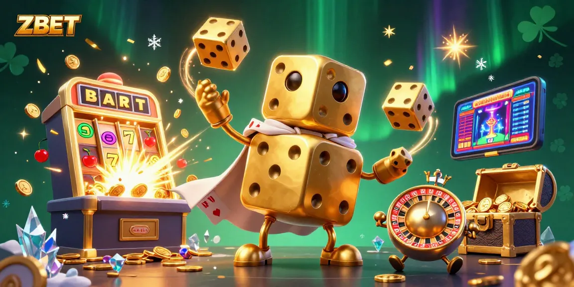 ZBET showcases exciting online gaming action with vibrant golden characters and dynamic casino elements.