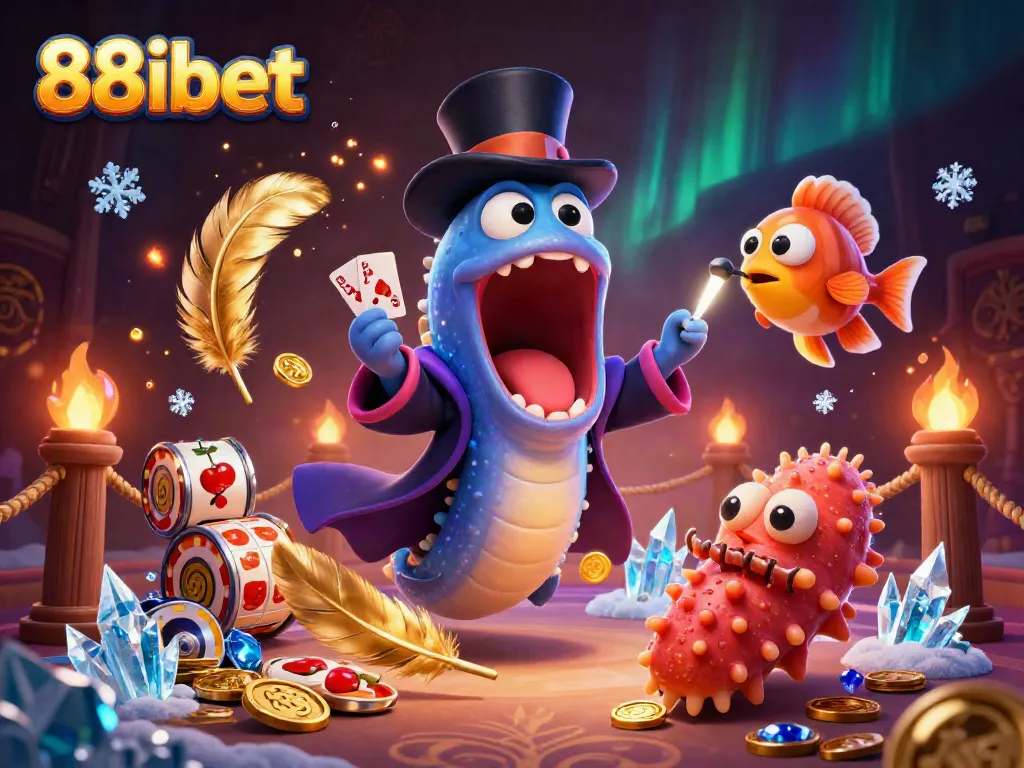 Engage with 88ibet's vivid gaming scene featuring charismatic sea creatures in a magical casino backdrop.