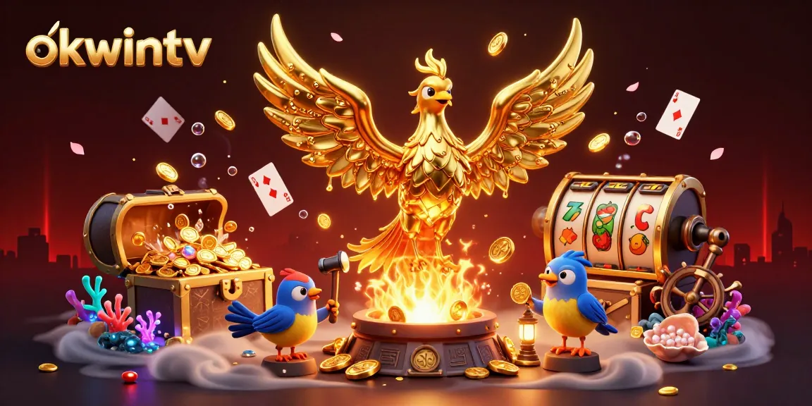 Experience thrilling wins with okwintv's immersive casino scene featuring a molten phoenix and golden elements.