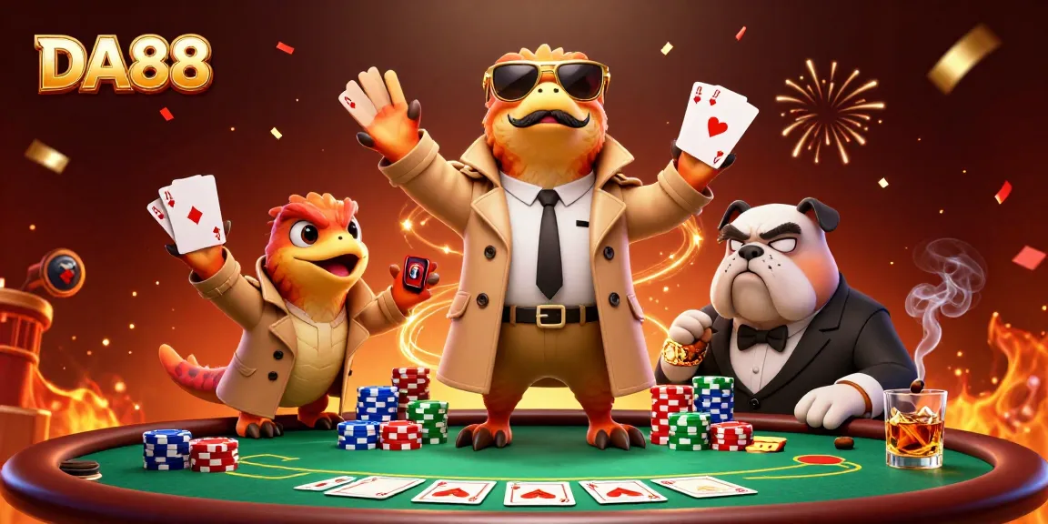 DA88 raptors invading a casino lounge while a bulldog bouncer watches skeptically