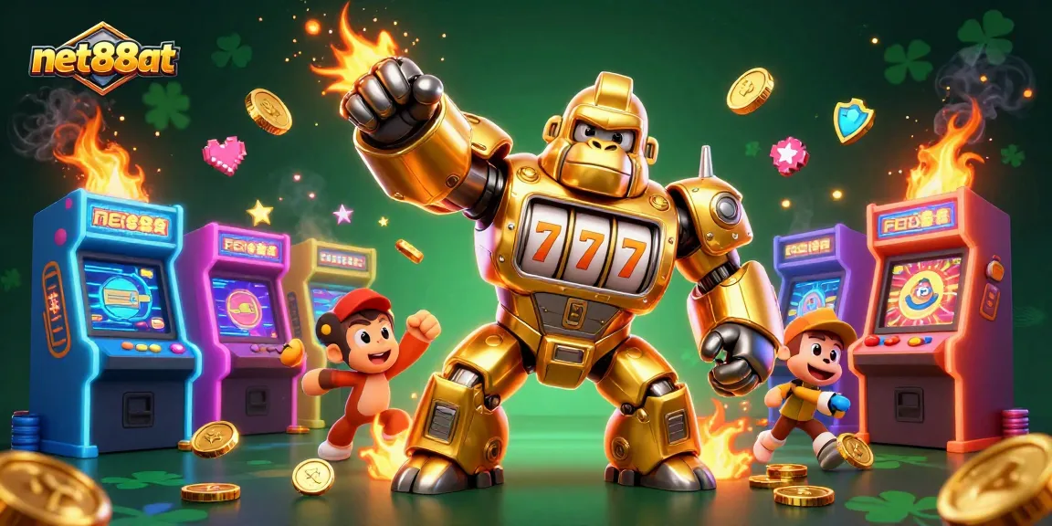 Experience thrilling moments at net88at with a golden mech celebrating jackpots and gameplay